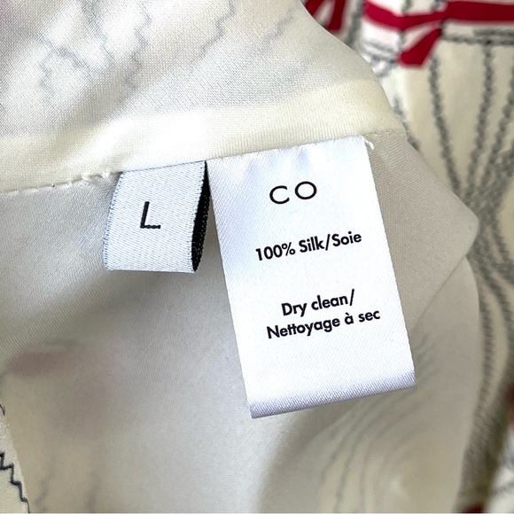 Bergdorf Goodman Bow-Neck Hat Print Silk Cream Red Easter Silk Midi Dress Size L - Picture 8 of 10